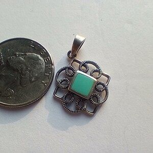 Tiny Vintage Faux Silver and Faux Turquoise Pendant